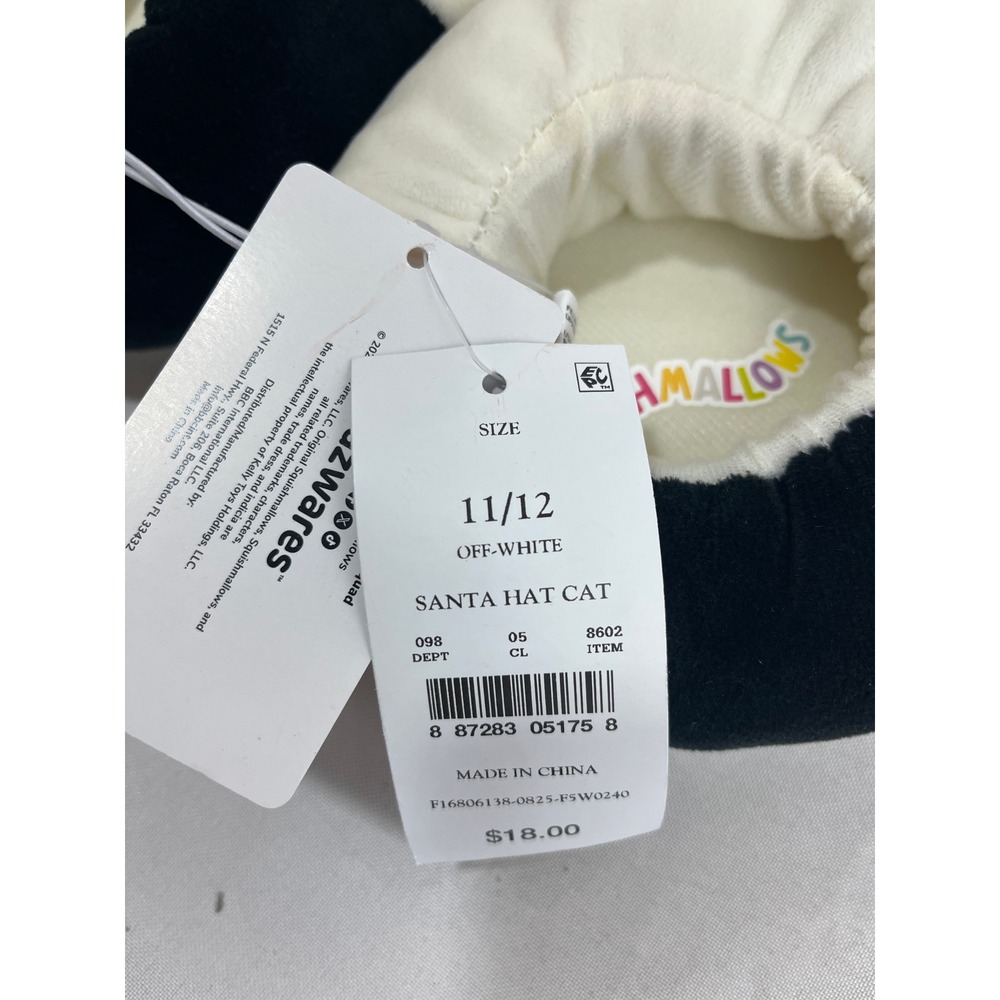 Squishmallows Santa Hat Cat Plush Slippers Off-White Black Holiday Toddler 11/12 - Picture 2 of 5